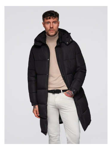 Ombre Men's long quilted winter jacket with hood - black