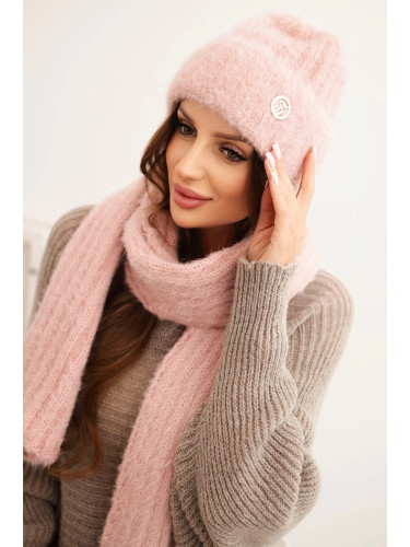 Kesi Women's set hat and long scarf made of soft yarn powder pink