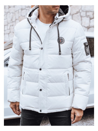 Мъжко зимно ватирано яке с качулка, бяло