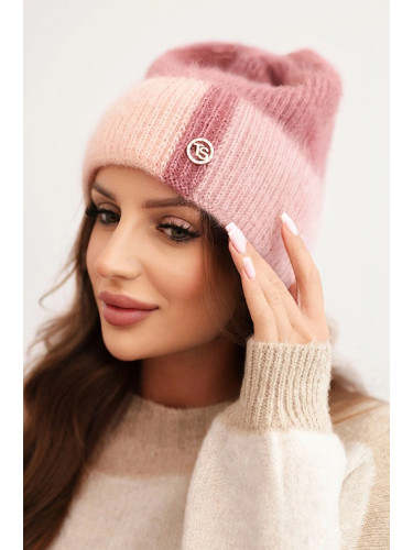 Kesi Women's colorful viscose hat with a decorative button pink + powder pink