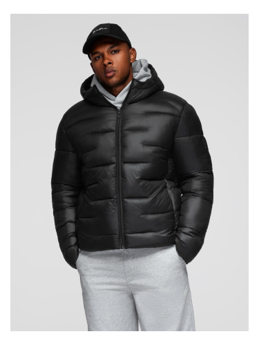Ombre Men's quilted puffer jacket with hood - black
