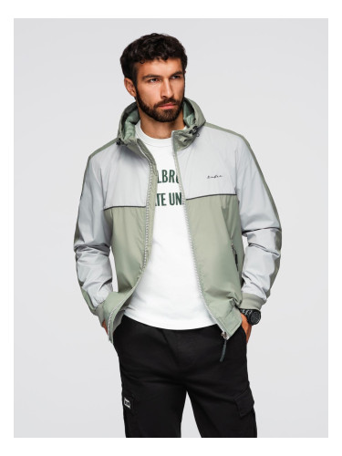 Ombre Men's contrast hooded windbreaker jacket - olive-gray