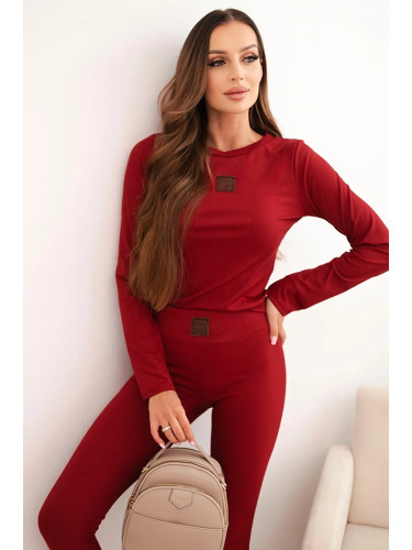 Kesi Włoski Women's cotton set with long sleeves and leggings maroon