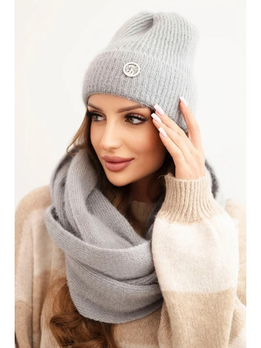 Kesi Women's set with a hat and a scarf made of soft knit gray