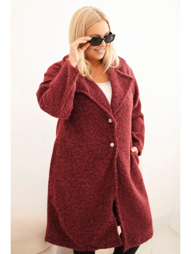 Kesi Włoski Plus Size women's coat with wool and a large collar burgundy