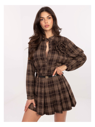 Карирана мини пола с колан