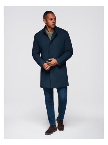 Ombre Men's tailored structured coat with high collar - navy blue