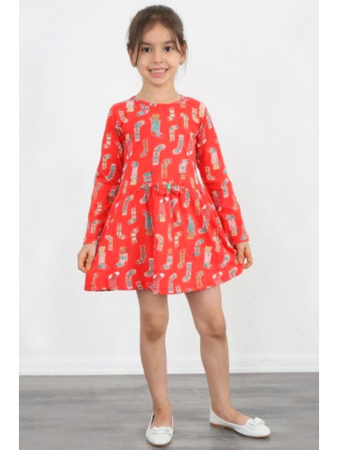 Детска/бебешка коледна рокличка в червено с коледни мотиви