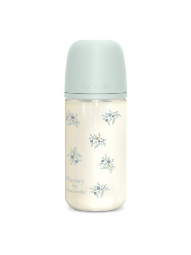 Suavinex Poetry SX Pro Physiological Glass M стъклено бебешко шише 3 m+ Medium Flow - Blue 240 мл.