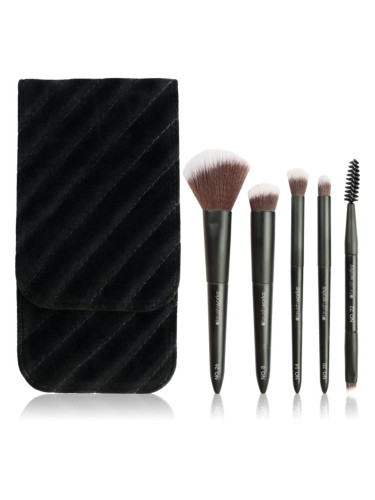 Brushworks Mini Travel Face & Eye Brush Set комплект за пътуване с четки и чантичка
