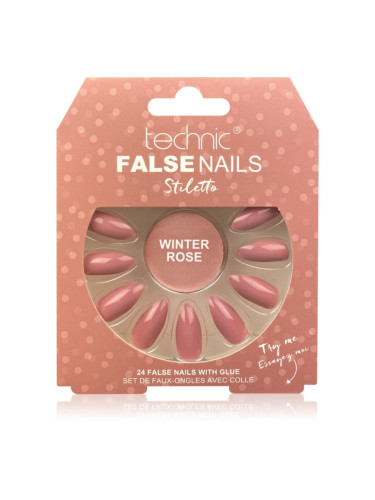 Technic Cosmetics False Nails Stiletto Изкуствени нокти Winter Rose 24 бр.