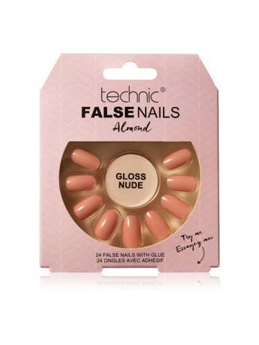 Technic Cosmetics False Nails Almond Изкуствени нокти Gloss Nude 24 бр.
