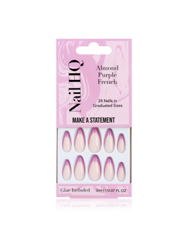 Nail HQ Almond Purple French Изкуствени нокти с лепило 24 бр.