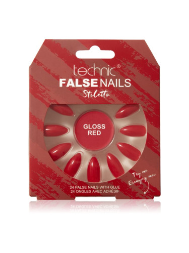Technic Cosmetics False Nails Stiletto Изкуствени нокти Gloss Red 24 бр.