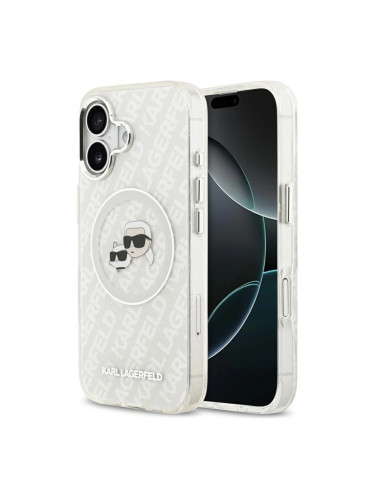 Оригинален кейс Karl Lagerfeld Karl and Choupette Glitter MagSafe, За iPhone 17 (6.3), Прозрачен
