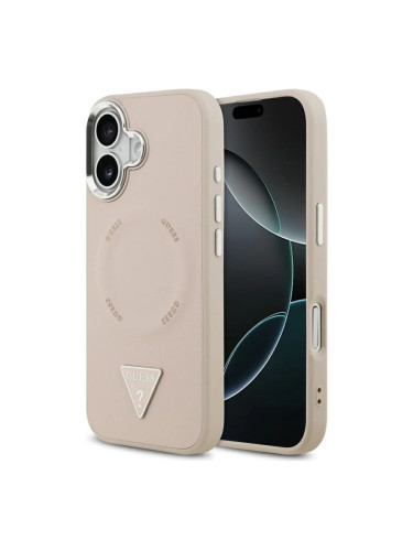 Оригинален кейс Guess Leather Triangle Metal Logo, За iPhone 17 (6.3), Розов