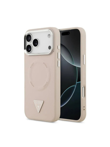 Оригинален кейс Guess Leather Triangle Metal Logo, За iPhone 17 Pro (6.3), Розов
