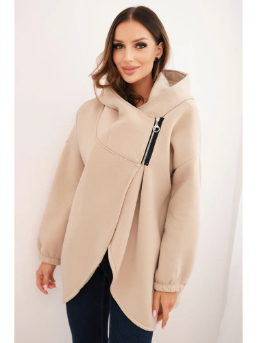 Kesi Włoski Women's insulated hoodie with an asymmetrical zipper beige