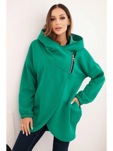 Kesi Włoski Women's insulated hoodie with an asymmetrical zipper green