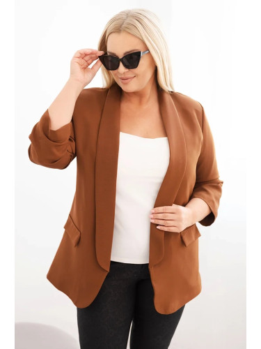 Kesi Włoski Women's Plus Size Unbuttoned Blazer with Lining XL/2XL brown