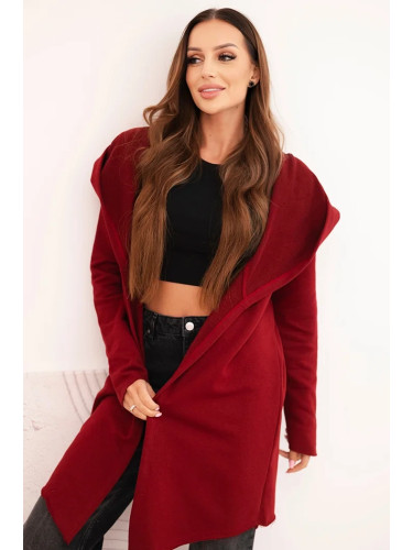 Kesi Women's cotton hoodie with an elongated front burgundy