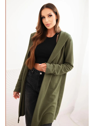 Kesi Women's cotton hooded cardigan with an elongated front khaki