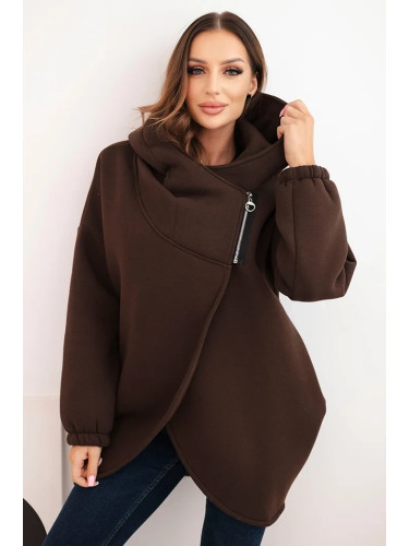 Kesi Włoski Women's insulated hoodie with an asymmetrical zipper brown