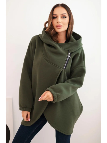 Kesi Włoski Women's insulated hoodie with an asymmetric zipper khaki