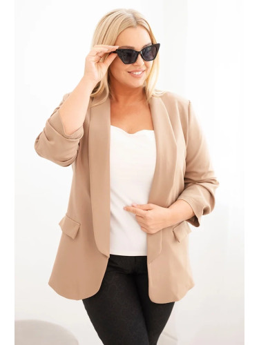 Kesi Włoski Women's Plus Size Unbuttoned Blazer with Lining XL/2XL dark beige