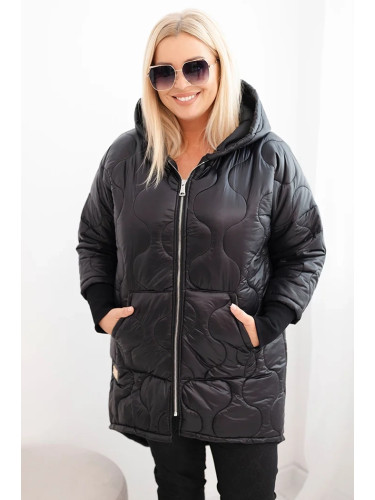 Kesi Włoski Plus Size women's quilted jacket with a hood black