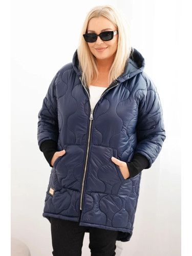 Kesi Włoski Women's Plus Size quilted jacket with a hood navy blue