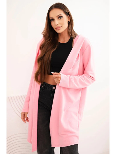 Kesi Women's cotton hooded cardigan with an extended front light pink