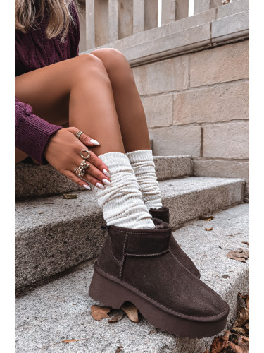 Boto Дамски снегорки от естествен велур с топло пухкаво кафяво Milora