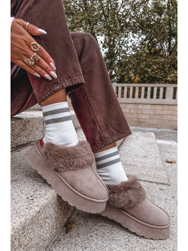 Boto Дамски зимни обувки на платформа с пух и бродерия тъмнокафяви Querina