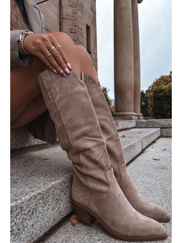 Boto Козачета Ковбойки Дамски На Висок Ток От Еко Замша Бежови Esmira