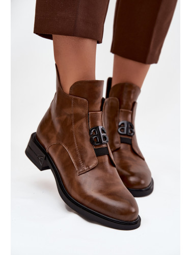 Boto Отопляеми кожени дамски ботуши с декоративен детайл кафяви Briselda