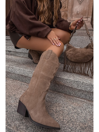 Boto Кожени Замшени Казаци Дамски Топли Хаки Urselle