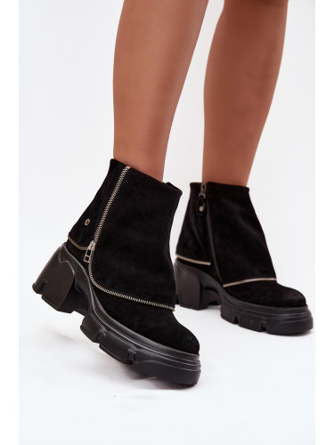 Кожени дамски боти с обърната горна част Maciejka