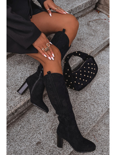 Boto Дамски Боти На Ток с Еко Замш Черни Prisca