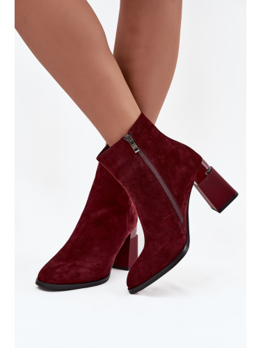Дамски боти от естествена велурена кожа на ток подплатени D&A