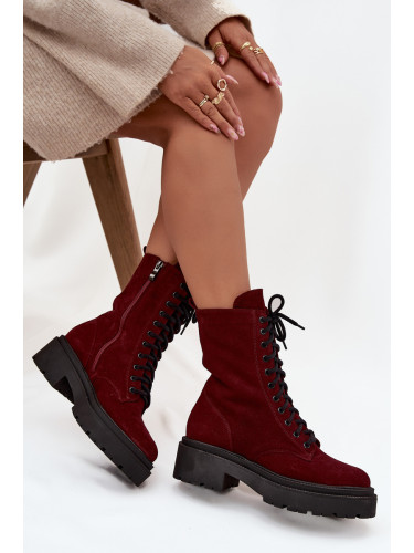 Дамски кожени работни ботуши Zazoo 4213 бордо