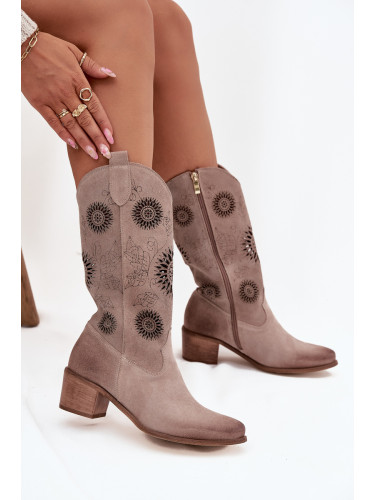 Кожени дамски боти от набук с отвори Zazoo