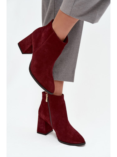 Zazoo Дамски ботуши на ток със златен детайл Шоколадови Зазу 3128