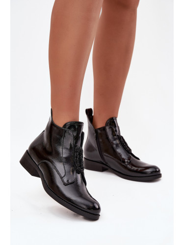 S. BARSKI Лакирани топли дамски боти с декоративен детайл S.Барски