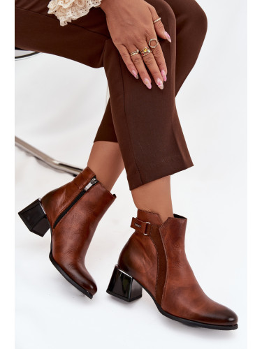 Кожени дамски боти на ток с подплата Zazoo