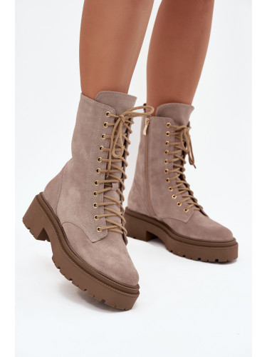 Zazoo Дамски работни ботуши от естествен велур с топлина Зазу 4213 бежови