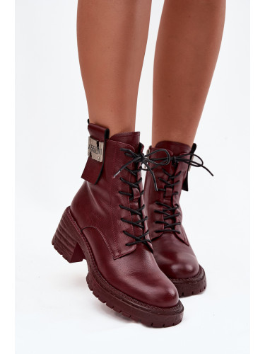 Кожени дамски ботуши на платформа с декоративен елемент Artiker