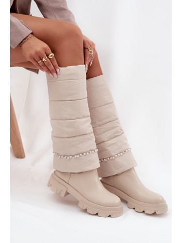 Boto Дамски ботуши с подплата с перли светлокафяви Irvette