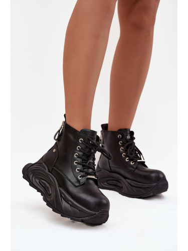 Кожени подплатени дамски боти на платформа GOE