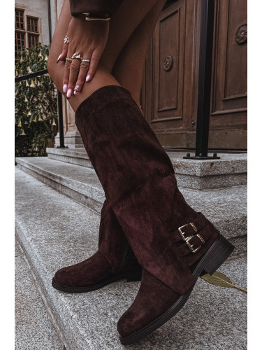 Boto Топли дамски ботуши с катарами шоколадови Умбрия